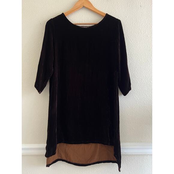 Cut‎ Loose Velvet Silk Blend Tunic 3/4 Sleeve brown reddish color Small grunge - Picture 1 of 8